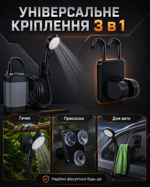 Душ портативный туристический GK-43 9000 mAh от аккумулятора переносной с насосом производный с насосом и USB зарядкой - Фото 2 Душ портативный туристический GK-43 9000 mAh от аккумулятора переносной с насосом производный с насосом и USB зарядкой - изображение 2