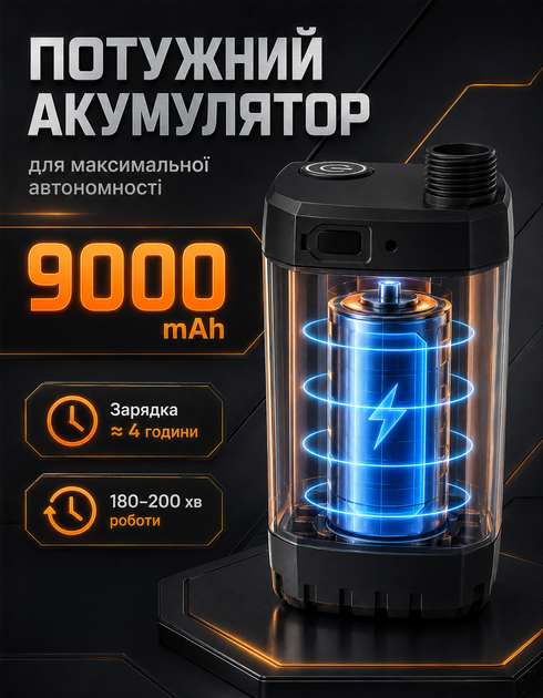 Душ портативный туристический GK-43 9000 mAh от аккумулятора переносной с насосом производный с насосом и USB зарядкой - Фото 5 Душ портативный туристический GK-43 9000 mAh от аккумулятора переносной с насосом производный с насосом и USB зарядкой - изображение 5