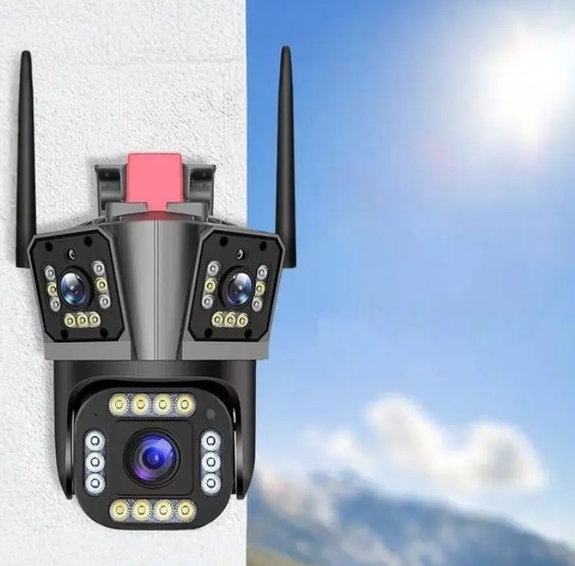 Камера видеонаблюдения WiFi IP уличная HW SM1 20S 12 МП PTZ поворотная беспроводная 3 объектива ночное видение датчик движения сигнализация двусторонняя аудиосвязь микрофон динамик microSD 128 ГБ IP66 удаленный доступ смартфон - изображение 3