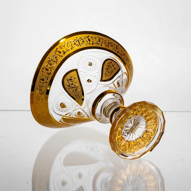 Конфетница стеклянная Bogema Gold 15 см с золотым декором для сервировки Yiwu HP-34-134 - Фото 4 Конфетница стеклянная Bogema Gold 15 см с золотым декором для сервировки Yiwu HP-34-134 - изображение 4