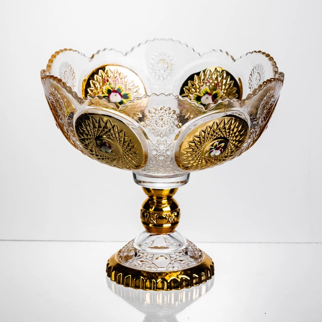 Ваза для фруктов Gold Glass стеклянная 22 см на ножке Yiwu HP-34-140 - изображение 7