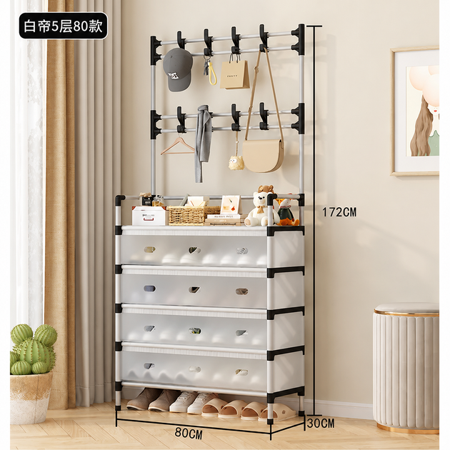 Вешалка для одежды с полками YH 9916-80cm-5 / Стойка для одежды и обуви 80х30х172см - Фото 3 Вешалка для одежды с полками YH 9916-80cm-5 / Стойка для одежды и обуви 80х30х172см - изображение 3