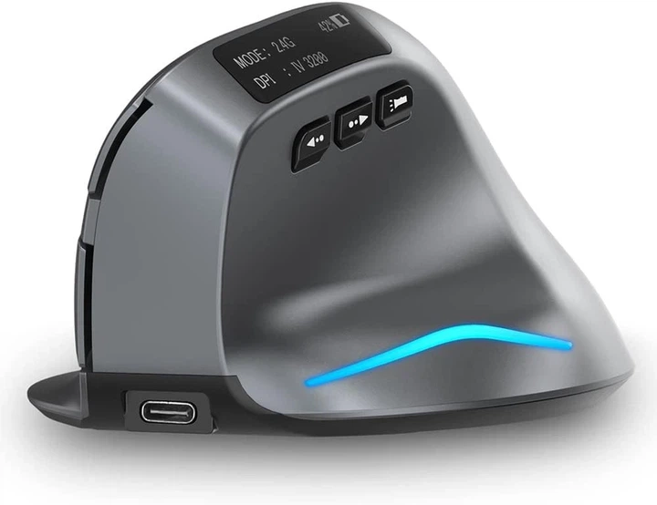 Вертикальная беспроводная мышь Zelotes F 26C с аккумулятором Bluetooth 2 4 ГГц 3200 DPI 8 кнопок со светодиодным экраном и подсветкой эргономичная игровая для компьютера Черная - изображение 2