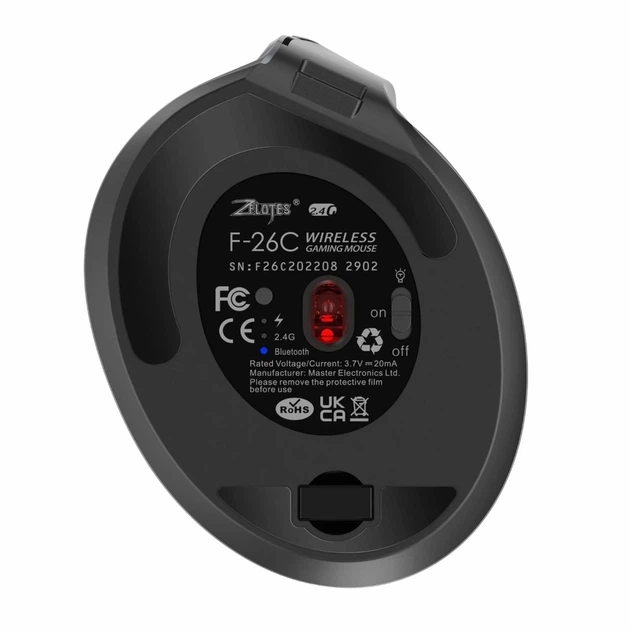 Вертикальная беспроводная мышь Zelotes F 26C с аккумулятором Bluetooth 2 4 ГГц 3200 DPI 8 кнопок со светодиодным экраном и подсветкой эргономичная игровая для компьютера Черная - изображение 4