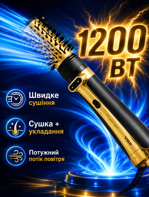Стайлер для укладання волосся фен щітка брашинг з обертанням на 360 градусів і 4 насадками з іонізацією 1200 Вт для сушіння та об'єму - зображення 3