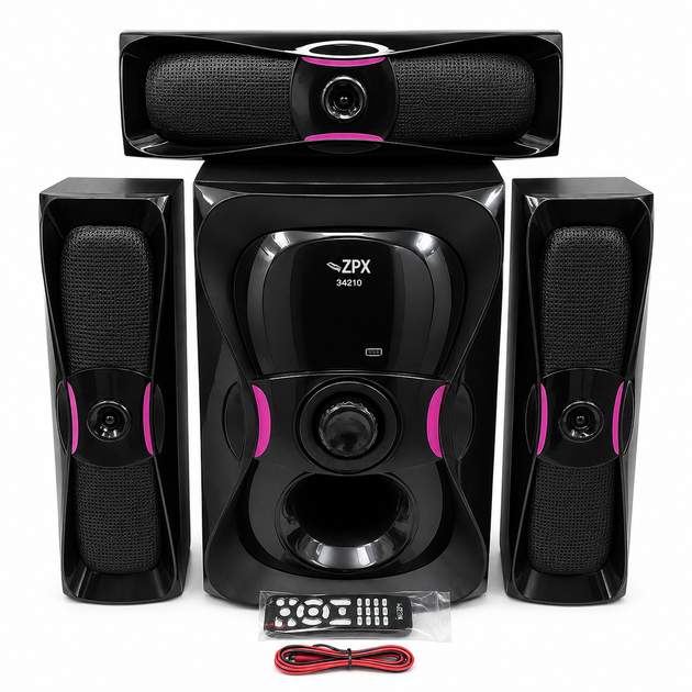 Домашняя акустическая система 3.1 с сабвуфером 60 Вт, Bluetooth, USB, SD, FM-радио, пульт ДУ и подсветка - изображение 2
