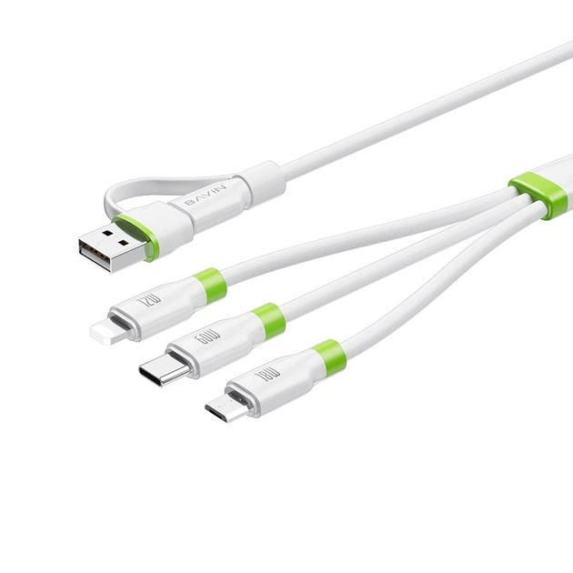 Кабель BAVIN U-CB412-5IN1 SUPER FAST CHARGING 60W Type-C/Type-C/USB-A/Micro-USB/Lightning 1.2M White - Фото 4 Кабель BAVIN U-CB412-5IN1 SUPER FAST CHARGING 60W Type-C/Type-C/USB-A/Micro-USB/Lightning 1.2M White - изображение 4