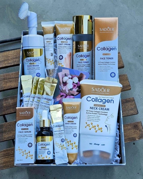 Набор косметики для ухода SADOER Collagen 8 в 1 (тонер, мусс, сыворотка, маска, крема для шеи, рук, ног, кожи вокруг глаз) - Фото 1 Набор косметики для ухода SADOER Collagen 8 в 1 (тонер, мусс, сыворотка, маска, крема для шеи, рук, ног, кожи вокруг глаз) - изображение 1