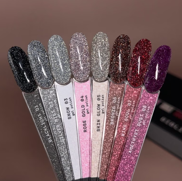 Набор гель-лаков светоотражающих Biblioteka Flash Gel Polish Set Spark Inside №01-08 10мл - изображение 3