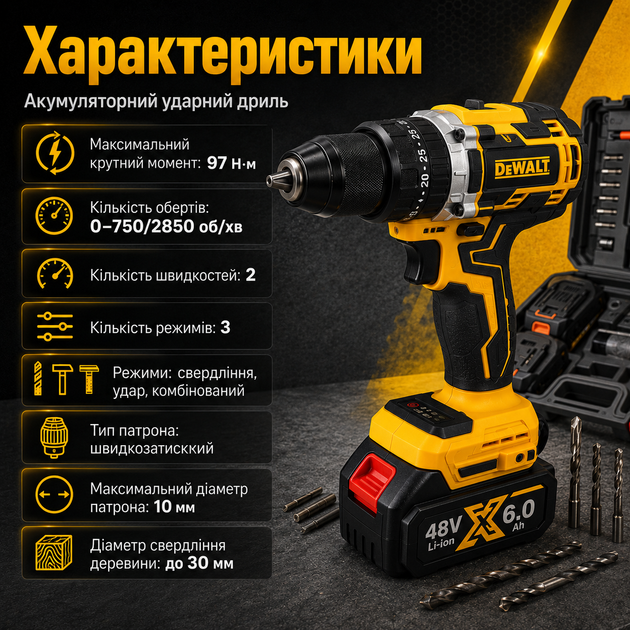 Аккумуляторная ударная дрель Krafftec Germani DCD870 с подсветкой Мощный шуруповерт Инструмент для сверления - изображение 4