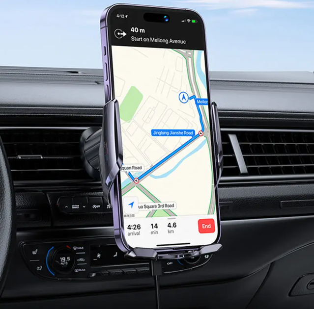 Автотримач HOCO CA202 Plus з бездротовою зарядкою Qi 15W, автоматичний затискач, інфрачервоний сенсор, на дефлектор, чорний - зображення 7
