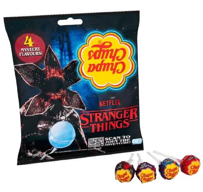 Льодяники Chupa Chups Stranger Things асорті 120 г (10 шт) - Фото 1 Льодяники Chupa Chups Stranger Things асорті 120 г (10 шт) - зображення 1