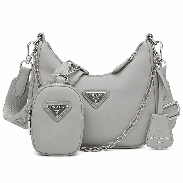 Женская сумка Prada хобо серая - Фото 1 Женская сумка Prada хобо серая - изображение 1