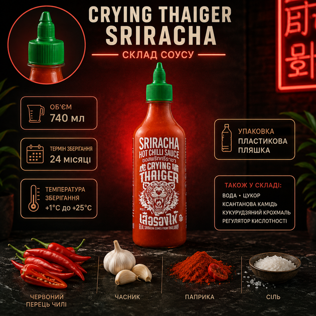 Острый соус Crying Thaiger Шрирача 740 мл тайский соус чили Срирача азиатский соус с чесноком красным перцем вегетарианская приправа для лапши морепродуктов мяса риса салатов супов домашних блюд заправок - Фото 2 Острый соус Crying Thaiger Шрирача 740 мл тайский соус чили Срирача азиатский соус с чесноком красным перцем вегетарианская приправа для лапши морепродуктов мяса риса салатов супов домашних блюд заправок - изображение 2
