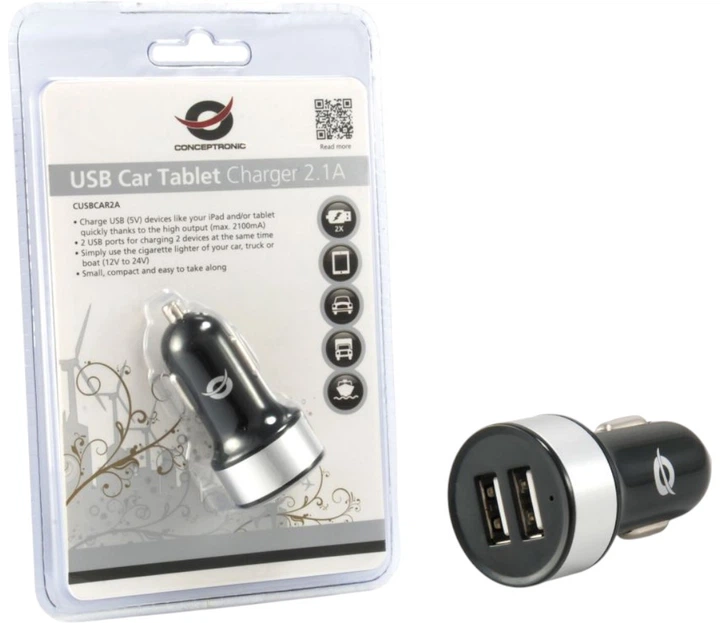 Ładowarka samochodowa Conceptronic CUSBCAR2A 2xUSB-A 10.5W 2.1A Czarna - Zdjęcie 5 Ładowarka samochodowa Conceptronic CUSBCAR2A 2xUSB-A 10.5W 2.1A Czarna - obraz 5