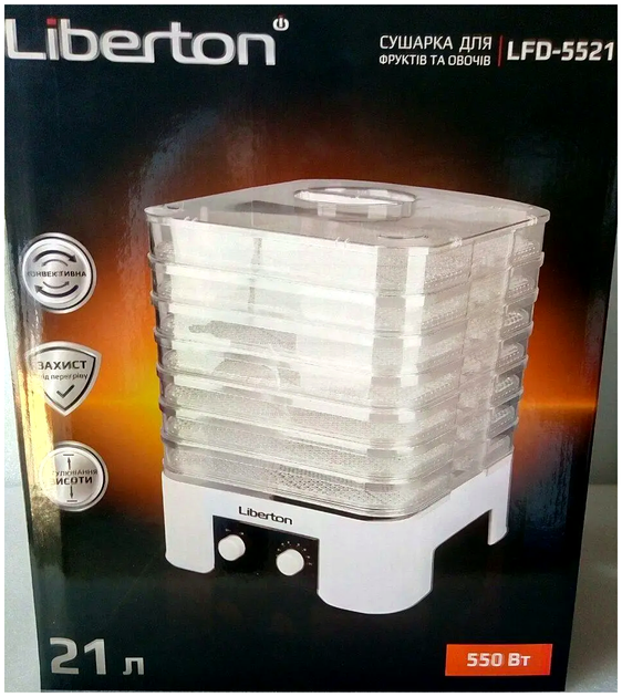 Сушка для овощей и фруктов 520 Вт 21 л 7 поддонов для кухни белый Liberton MC-0734 - изображение 9