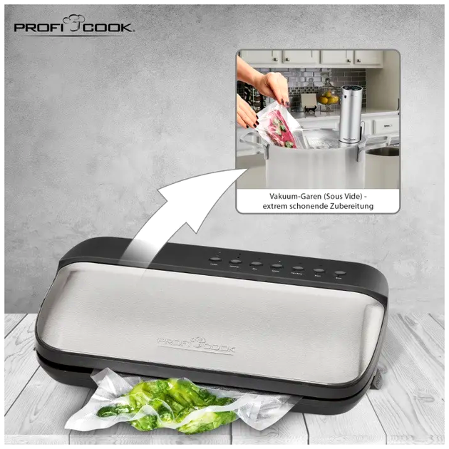 Аппарат для вакуумной упаковки 120 Вт 24 л мин для кухни 5 пакетов и рулон Profi Cook MC-0393 - изображение 2