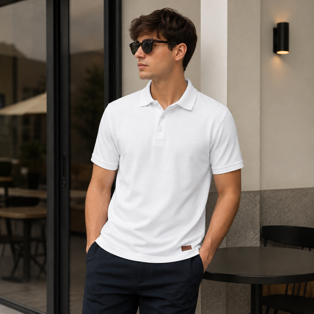 Футболка поло чоловіча HOPE біла з турецької тканини лакоста преміальної якості L (25-950-013) - Фото 7 Футболка поло чоловіча HOPE біла з турецької тканини лакоста преміальної якості L (25-950-013) - зображення 7