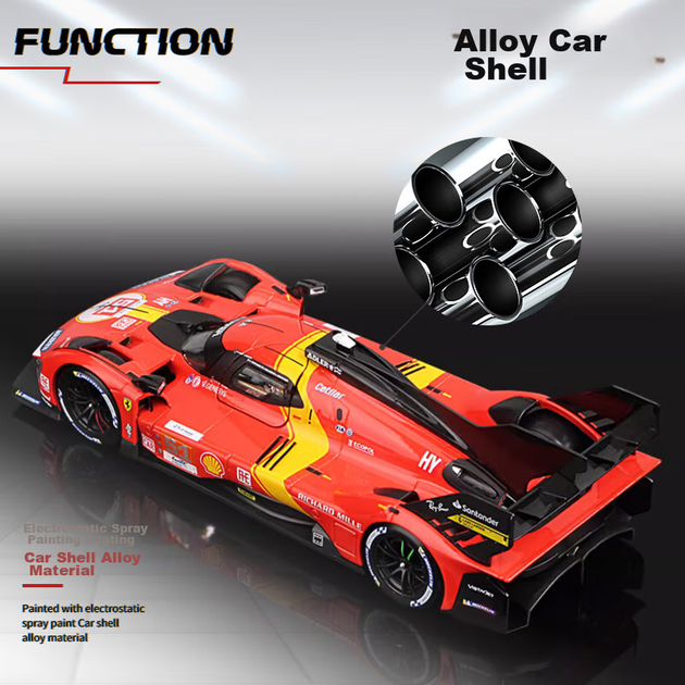 Масштабна модель автомобіля Ferrari 499P чемпіона Ле-Мана Bimeigao 1:24, легкосплавна іграшка для хлопчиків, новорічний подарунок - зображення 9