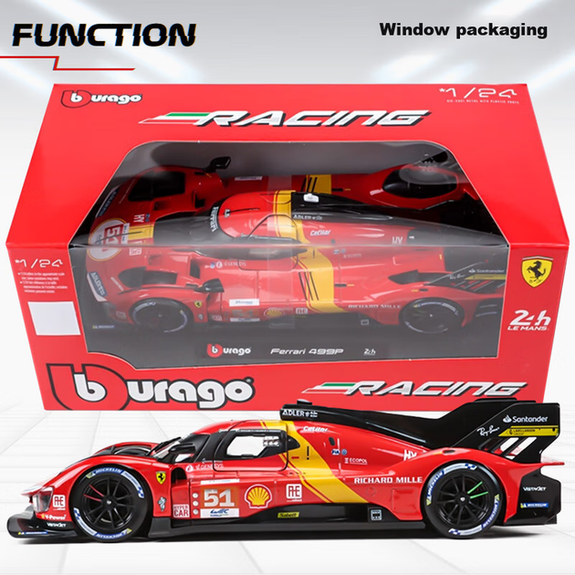 Масштабна модель автомобіля Ferrari 499P чемпіона Ле-Мана Bimeigao 1:24, легкосплавна іграшка для хлопчиків, новорічний подарунок - зображення 10