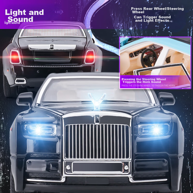 Дитяча іграшкова модель автомобіля Rolls-Royce Phantom від Chiyu Toys, реалістична модель зі сплаву, подарунок для хлопчиків. - зображення 4