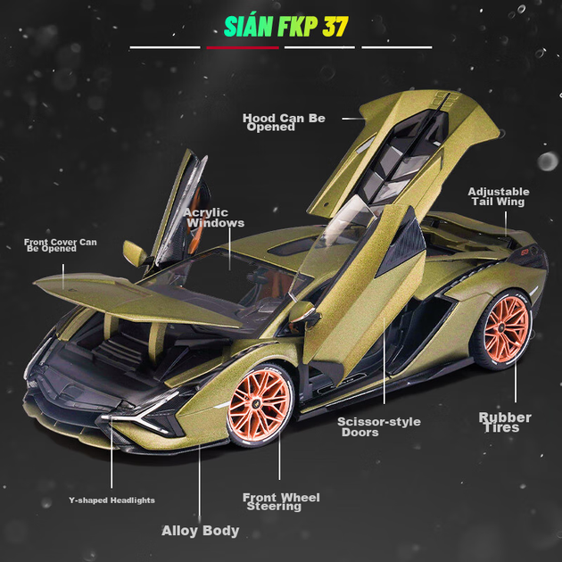 Bimeigao 1:18 Lamborghini FKP 37 Модель спортивного автомобіля Іграшка Реалістична модель легкосплавного автомобіля Подарункова модель для хлопчиків - зображення 4