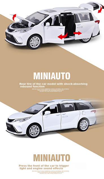 Модель легкосплавного автомобіля Heimanba 1:24 Toyota Sienna MPV Business Vehicle, дитяча іграшка з легкосплавного скла, біла - Фото 3 Модель легкосплавного автомобіля Heimanba 1:24 Toyota Sienna MPV Business Vehicle, дитяча іграшка з легкосплавного скла, біла - изображение 3
