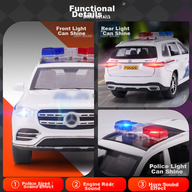 Машинка Chiyu Toys GLS 580 поліцейська зі сплаву, модель, подарунок - Фото 7 Машинка Chiyu Toys GLS 580 поліцейська зі сплаву, модель, подарунок - зображення 7