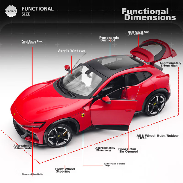 Bimeigao 1:24 Ferrari Purosangue Модель автомобіля Реалістична модель легкосплавного автомобіля Подарункова модель іграшкового автомобіля для хлопчиків - зображення 3