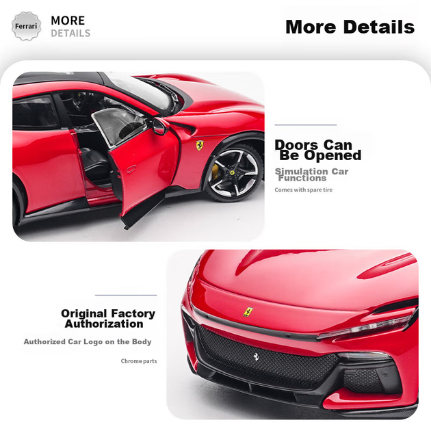 Bimeigao 1:24 Ferrari Purosangue Модель автомобіля Реалістична модель легкосплавного автомобіля Подарункова модель іграшкового автомобіля для хлопчиків - зображення 7