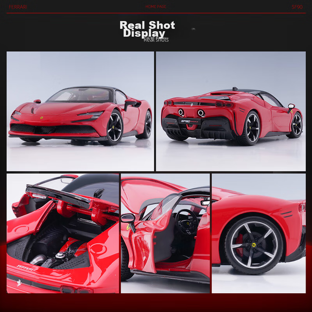 Bimeigao 1:24 Ferrari Модель SF90 сплаву іграшковий автомобіль гоночна симуляційна модель подарунок для хлопчика - зображення 10