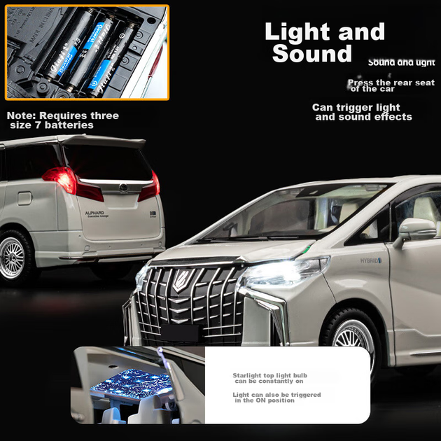 Chiyuchewan 1:18 масштаб Toyota Alphard MPV сплав лита модель автомобіля електричні двері іграшкова модель автомобіля подарунок для хлопчиків - зображення 4