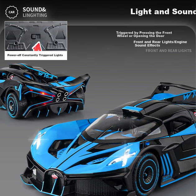 Модель автомобіля Chiyumoxing Bugatti Bolide зі сплаву, подарункова коробка, для хлопчиків - зображення 3