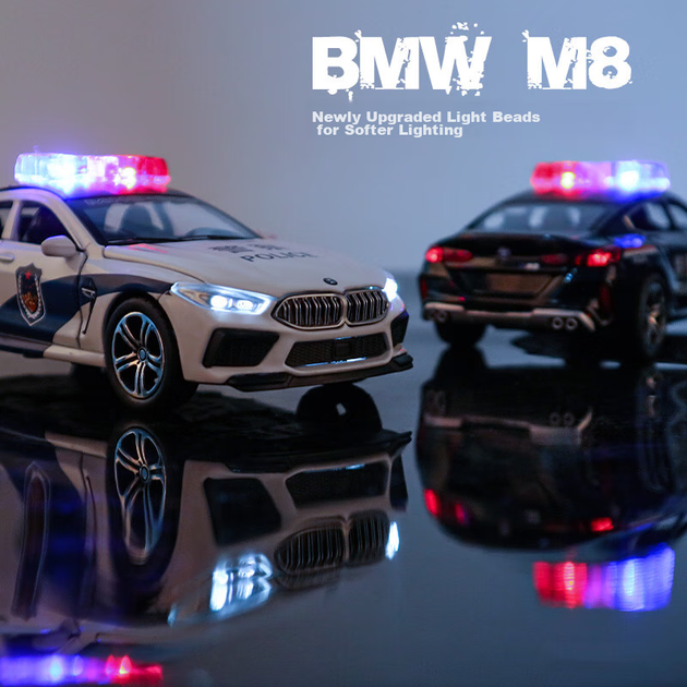 Модель автомобиля BMW M8 MAILE KID, металлическая, со светом и звуком, полицейская - изображение 7