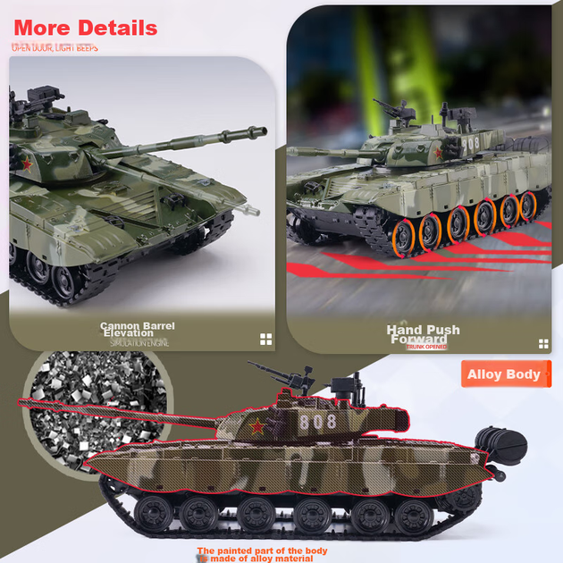 Іграшка основного бойового танка Chiyumoxing T99, реалістична модель легкосплавного транспортного засобу, військовий броньований автомобіль, дитяча іграшка, подарунок для хлопчиків - Фото 6 Іграшка основного бойового танка Chiyumoxing T99, реалістична модель легкосплавного транспортного засобу, військовий броньований автомобіль, дитяча іграшка, подарунок для хлопчиків - зображення 6