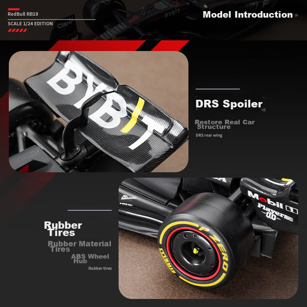 Літа модель гоночного автомобіля Формули-1 Red Bull RB19 Макса Ферстаппена №1 Bimeigao 1:24 для хлопчиків - зображення 8