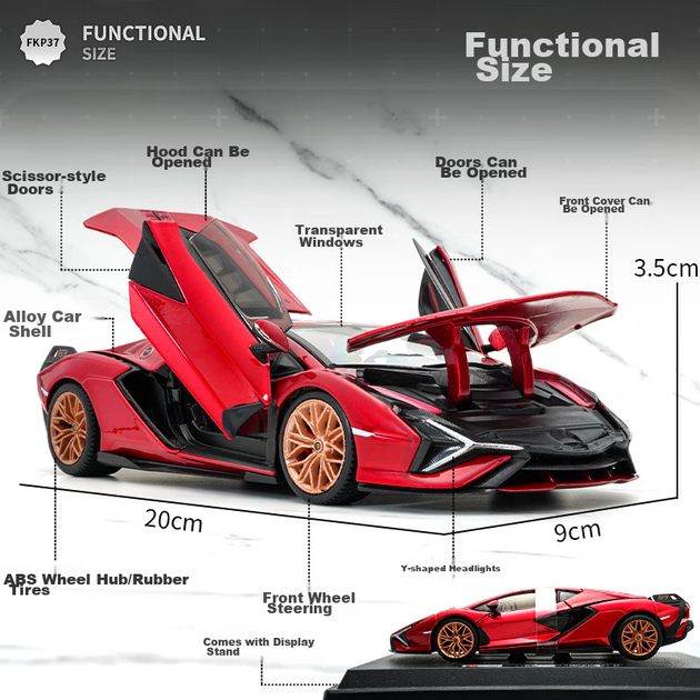 Модель автомобіля Bimeigao 1:24, Lamborghini Aventador FKP 37, реалістична іграшкова модель автомобіля зі сплаву, подарунок для хлопчиків - зображення 3
