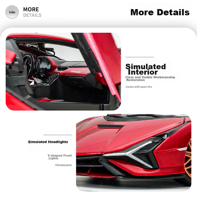 Модель автомобіля Bimeigao 1:24, Lamborghini Aventador FKP 37, реалістична іграшкова модель автомобіля зі сплаву, подарунок для хлопчиків - зображення 7
