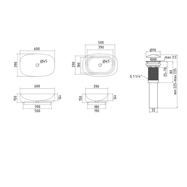 Раковина накладная Qtap Robin 600x390x150 мм, Beige, прямоугольная, с донным клапаном QTROB188SB49787 - изображение 2