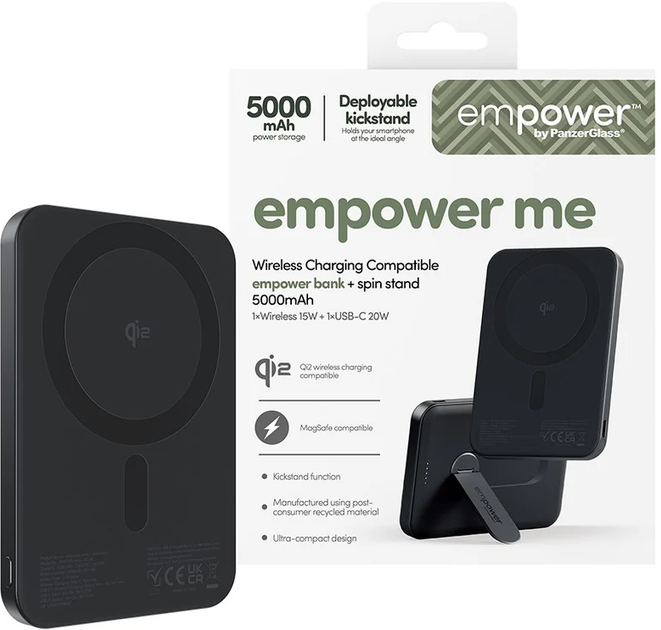 Powerbank PanzerGlass Empower Spin Stand 5000mAh Space Black (5715685028397) - Zdjęcie 2 Powerbank PanzerGlass Empower Spin Stand 5000mAh Space Black (5715685028397) - obraz 2