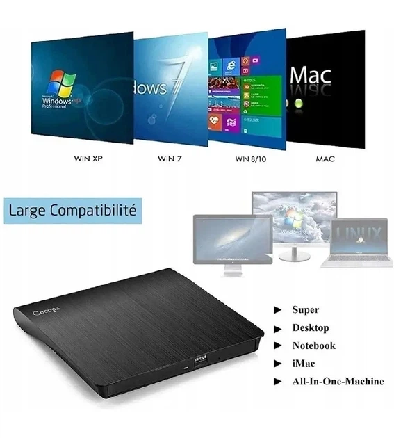 Зовнішній записувальний CD/DVD привід COCOPA BT638 — USB 3.0 дисковод для ноутбука і ПК, портативний DVD-RW - изображение 2