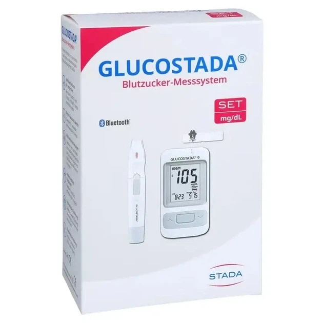 Глюкометр GLUCOSTADA SET мг/дл з Bluetooth — вимірювання цукру в крові, індикатор до/після їжі, передача даних у додаток - Фото 1 Глюкометр GLUCOSTADA SET мг/дл з Bluetooth — вимірювання цукру в крові, індикатор до/після їжі, передача даних у додаток - изображение 1