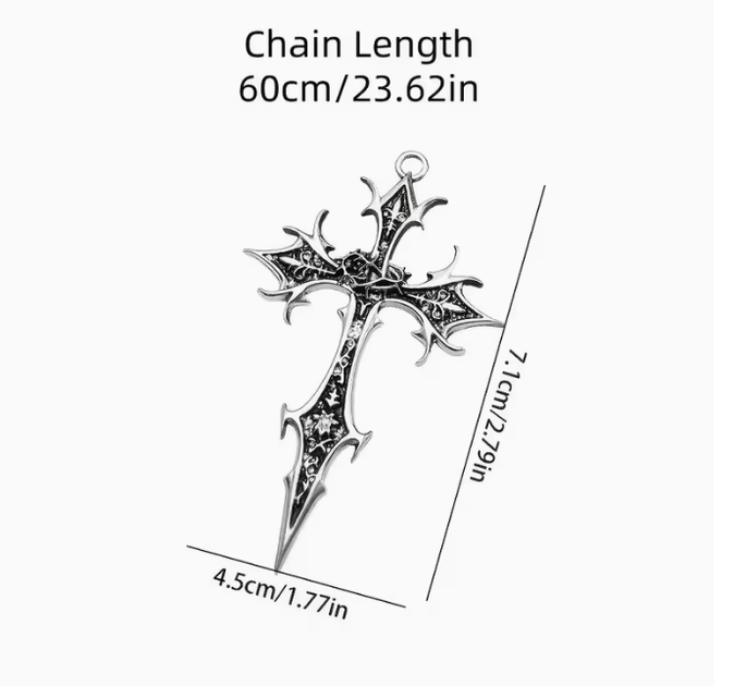 Кулон чоловічий із ланцюжком, Масивний хрест двосторонній Gothic Cross Сріблястий - Фото 2 Кулон чоловічий із ланцюжком, Масивний хрест двосторонній Gothic Cross Сріблястий - изображение 2