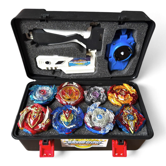Подарунковий набір Beyblade Burst Evolution / Turbo / GT — 8 бейблейдів, кейс, 2 лаунчери, ручка, лаунчер-ліхтарик, монтажний ключ - зображення 2