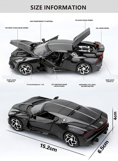Модель автомобиля Bugatti La Voiture Noire. Металлическая инерционная машинка Бугатти 1:32 - Фото 10 Модель автомобиля Bugatti La Voiture Noire. Металлическая инерционная машинка Бугатти 1:32 - изображение 10