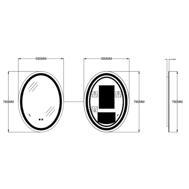 Дзеркало для ванної кімнати Zerix Fusion MV01 800x600 овальне, з фронтальною LED-підствідкою (ZX6068) - зображення 6