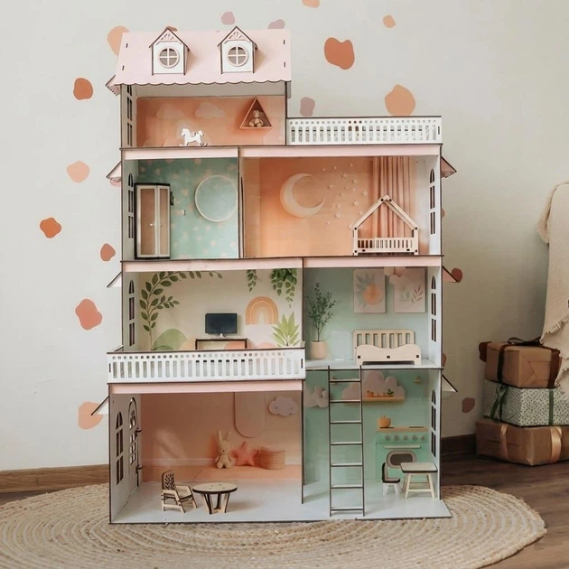 Кукольный дом Sunny Cottage деревянный с мебелью Детский домик для кукол барби девочек lol Лайт - Фото 1 Кукольный дом Sunny Cottage деревянный с мебелью Детский домик для кукол барби девочек lol Лайт - изображение 1