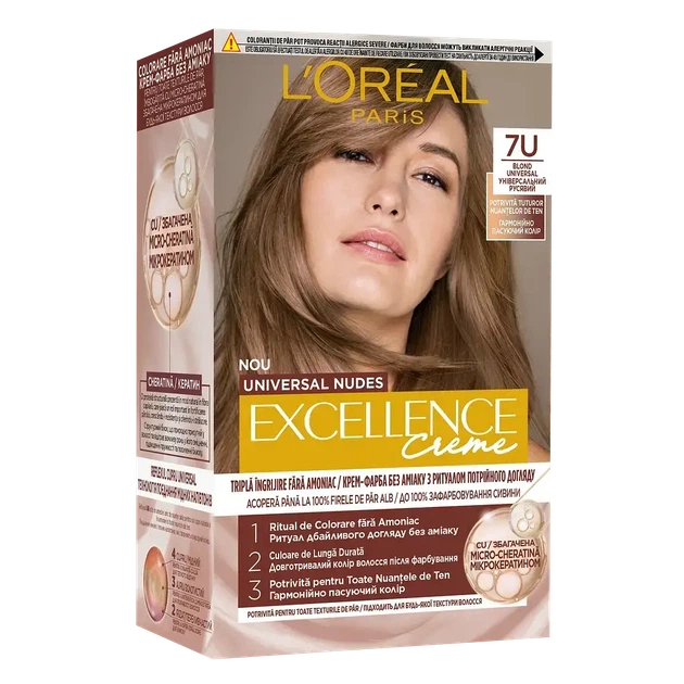 Краска для волос L'Oreal Paris Excellence Universal Nudes № 7U "Универсальный русый" - Фото 1 Краска для волос L'Oreal Paris Excellence Universal Nudes № 7U "Универсальный русый" - изображение 1
