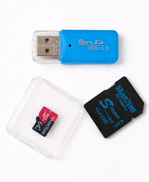 Картка пам'яті MicroSD 64GB Class 10 ShanDian + USB-картридер та SD-адаптер - Фото 3 Картка пам'яті MicroSD 64GB Class 10 ShanDian + USB-картридер та SD-адаптер - зображення 3
