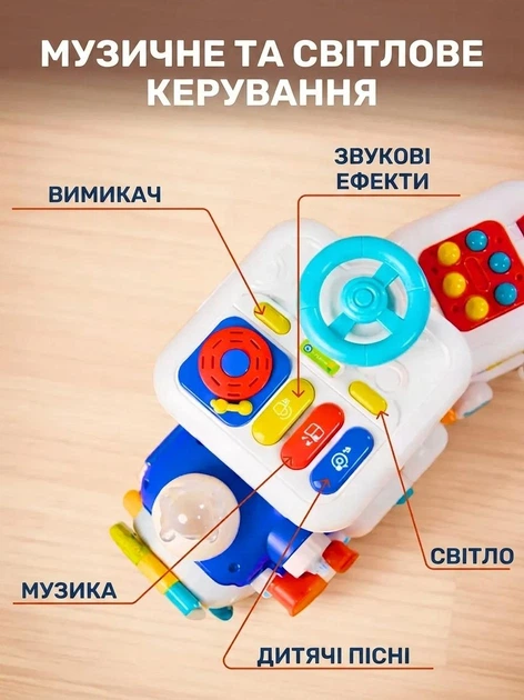 Музичний бізі-потяг з вагончиками розвивальний центр із сортером та тріскачками - зображення 8